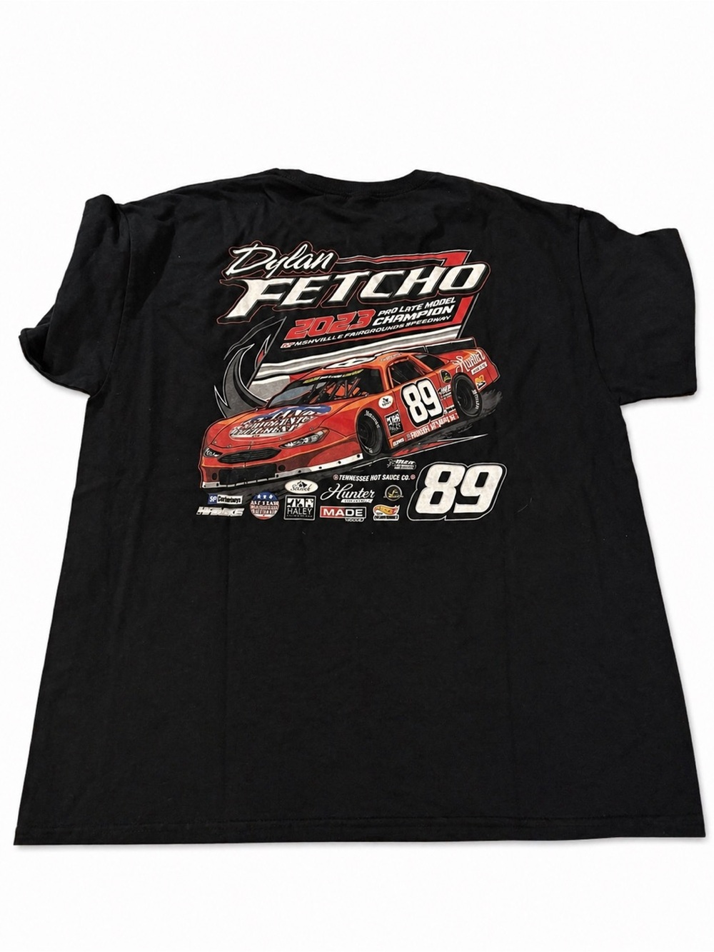 Nascar Dylan Fetcho Black T‑Shirt with Red Race Car Graphic